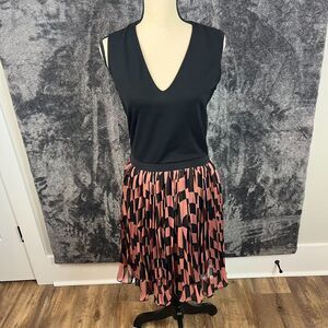 'S Max Mara Checkered Chiffon Sleeveless V-Neck Midi Dress Black Lined Sz S